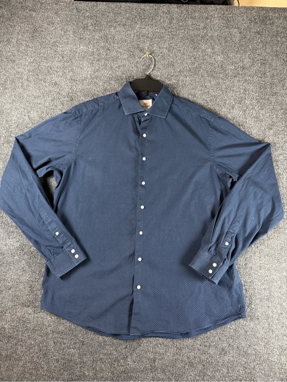 Ben Sherman Tailoring Shirt Mens 17 36/37 Navy Micro Dot Slim Fit Cotton